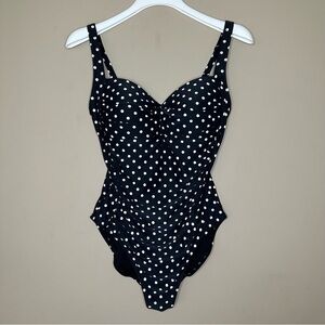 Slimming Black One Piece Swimsuit US sz 10 Barbiecore Pinup Bond-eye Ruching